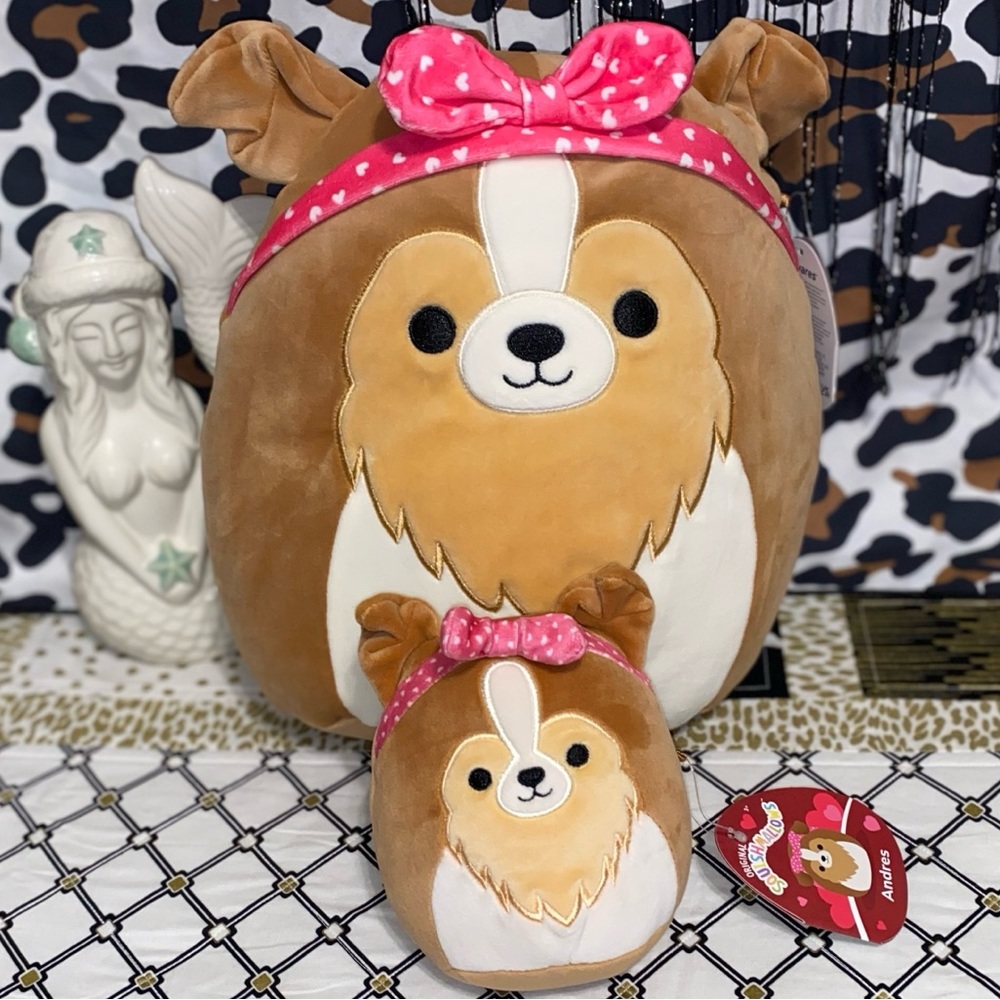 SQUISHMALLOWS JAZWARES SET OF 2 ANDRES THE SHELTIE DOGS PLUSH PILLOWS 11…